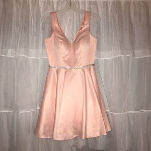 short pink homecoming dress with crystal belt (s)